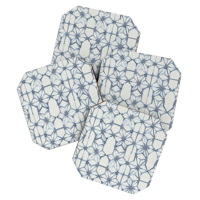 Simply Shibori Stars in Indigo Blue on Lunar Gray Coaster Gallery Image 1