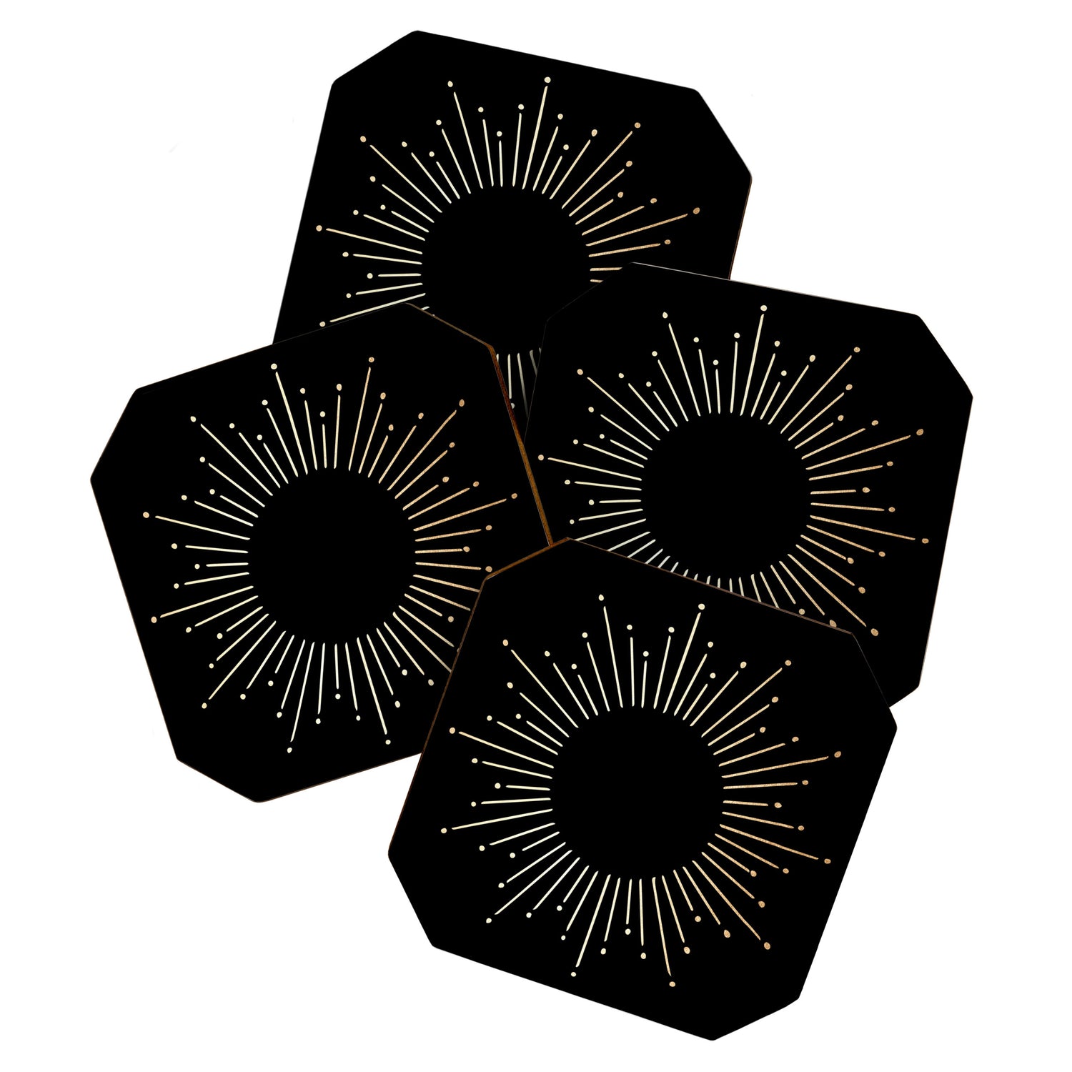 Sunburst Gold Copper Bronze on Black Coaster Gallery Image 1