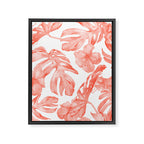 Tropical Hibiscus and Palm Leaves Dark Coral White Framed Canvas Print Gallery Image 8