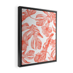 Tropical Hibiscus and Palm Leaves Dark Coral White Framed Canvas Print Gallery Image 2