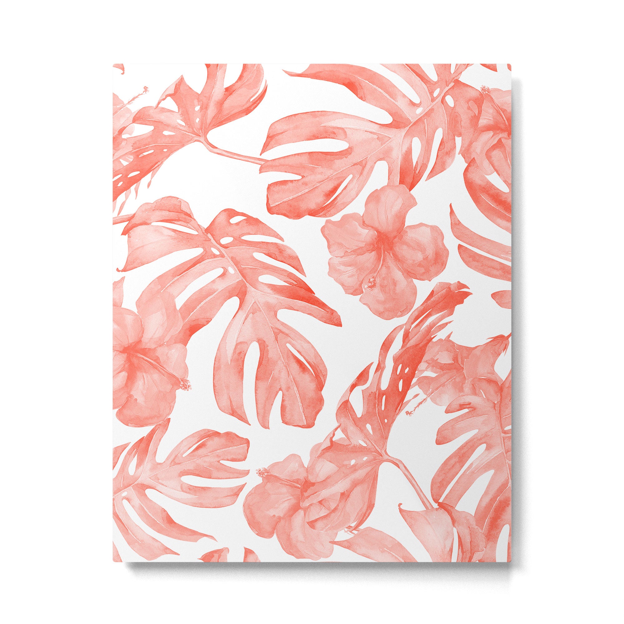 Tropical Hibiscus and Palm Leaves Dark Coral White Metal Print Gallery Image 6