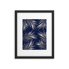 White Gold Palm Leaves on Navy Blue Framed Art Print Gallery Image 5
