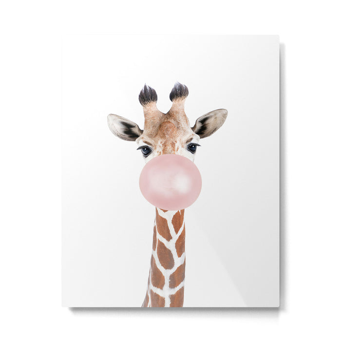 Bubble gum giraffe Metal Print Gallery Image 1