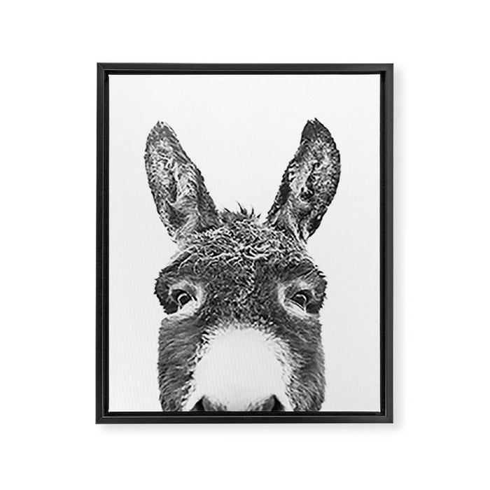 Hey Donkey BW Framed Canvas Print Gallery Image 1