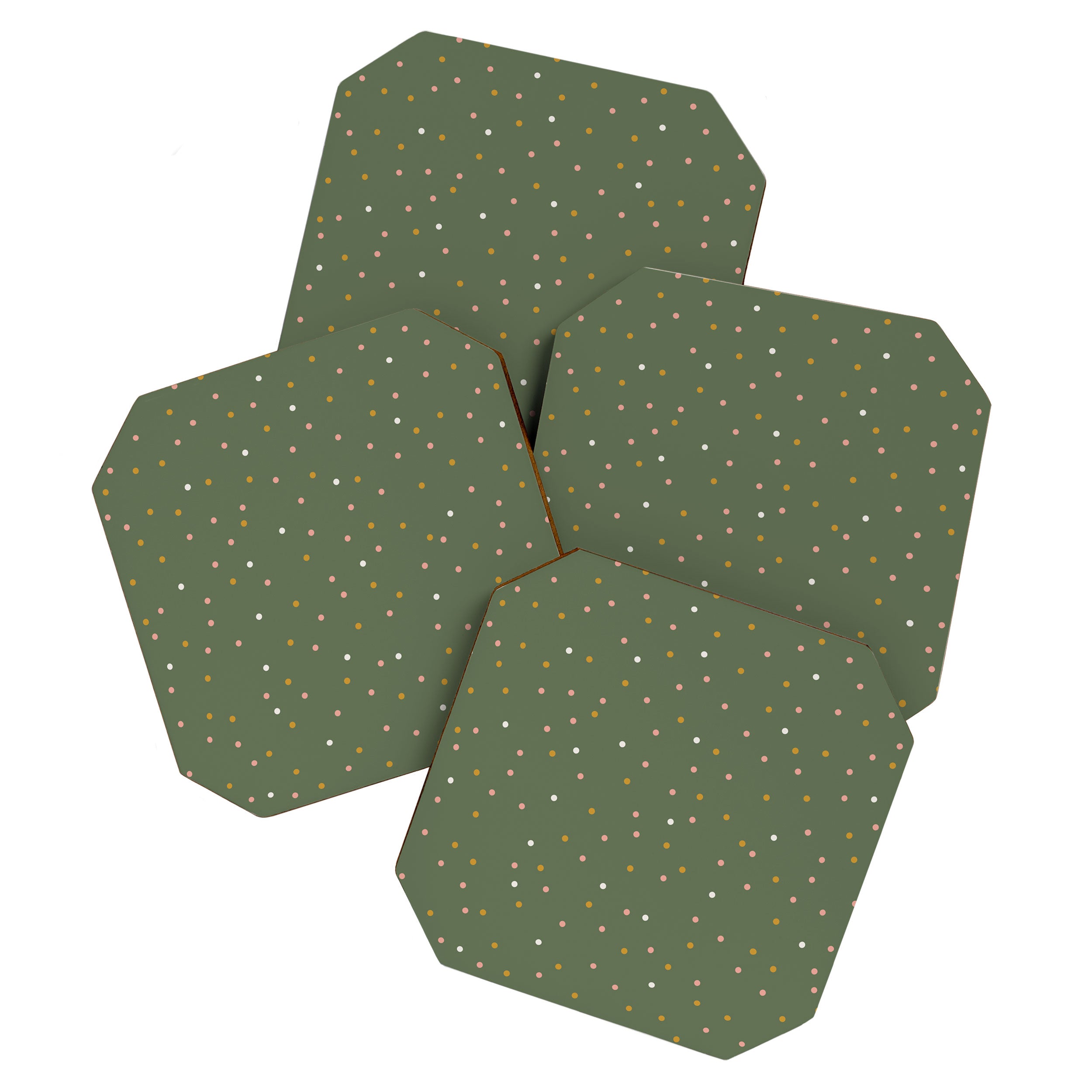 Confetti Pink Gold Cream On Muted Green Coaster Gallery Image 1
