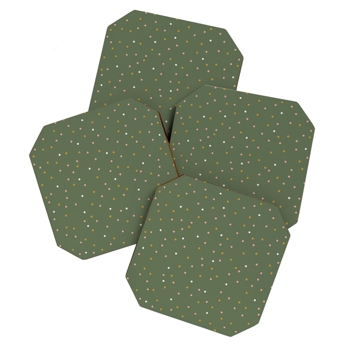 Confetti Pink Gold Cream On Muted Green Coaster Gallery Image 1
