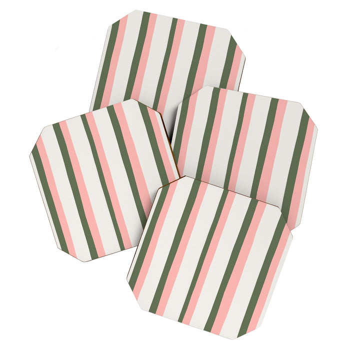 Hand Drawn Vertical Stripes Muted Green & Pink Coaster Gallery Image 1
