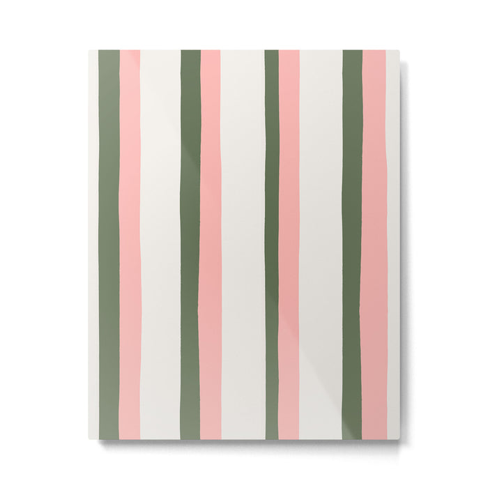 Hand Drawn Vertical Stripes Muted Green & Pink Metal Print Gallery Image 1