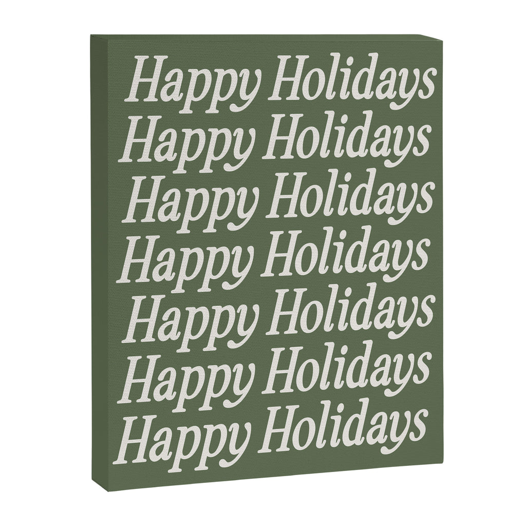Happy Holidays Cream On Muted Green Canvas Print Gallery Image 6