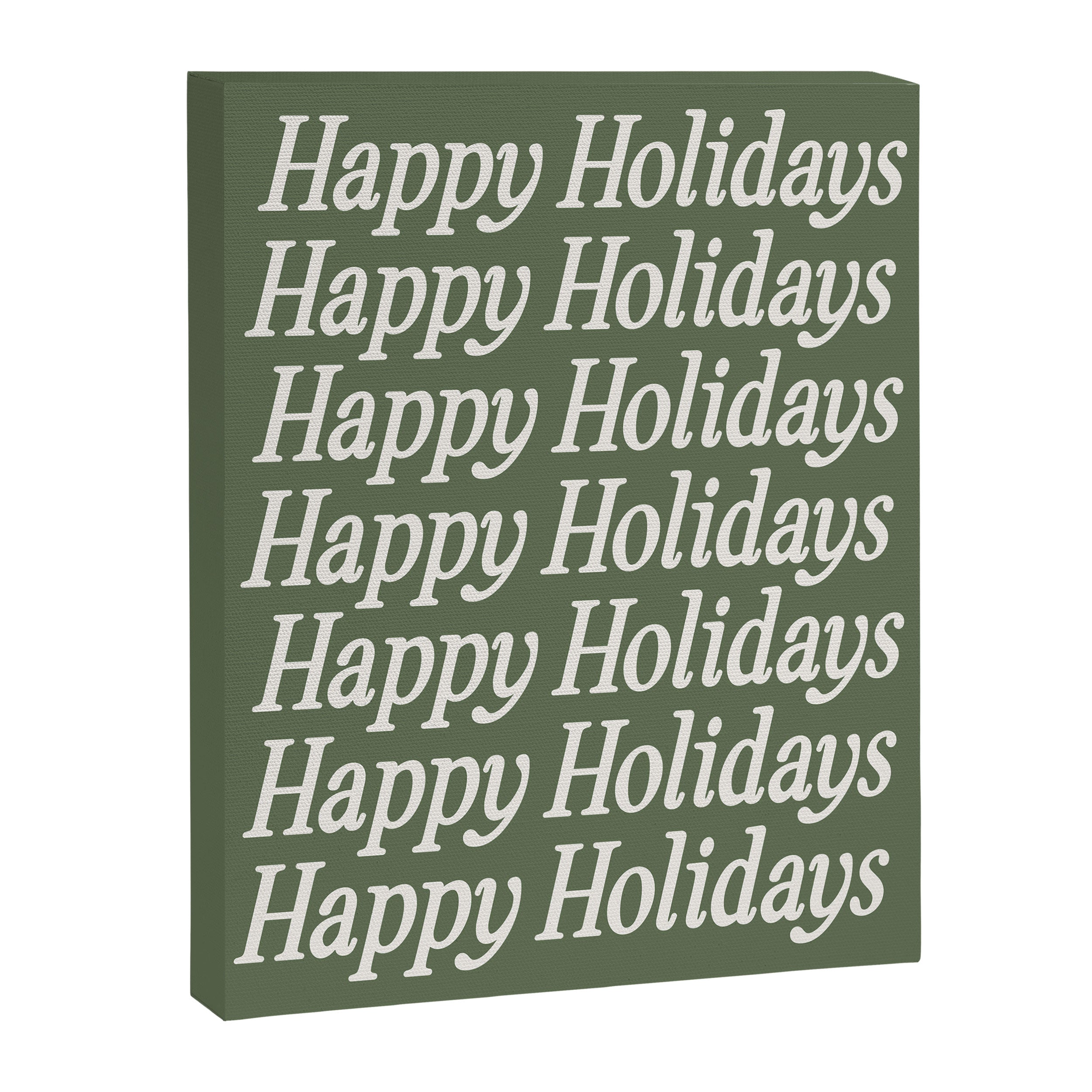 Happy Holidays Cream On Muted Green Canvas Print Gallery Image 6
