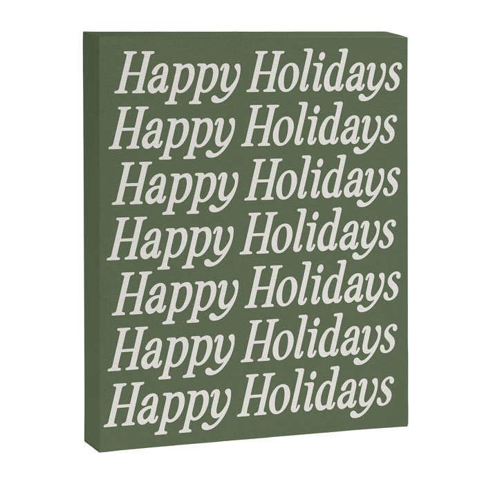 Happy Holidays Cream On Muted Green Canvas Print Gallery Image 1