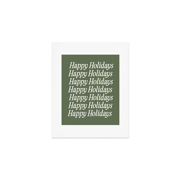 Happy Holidays Cream On Muted Green Art Print Gallery Image 1