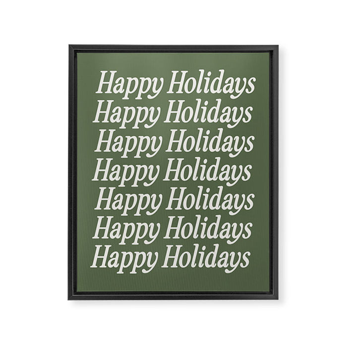 Happy Holidays Cream On Muted Green Framed Canvas Print Gallery Image 1