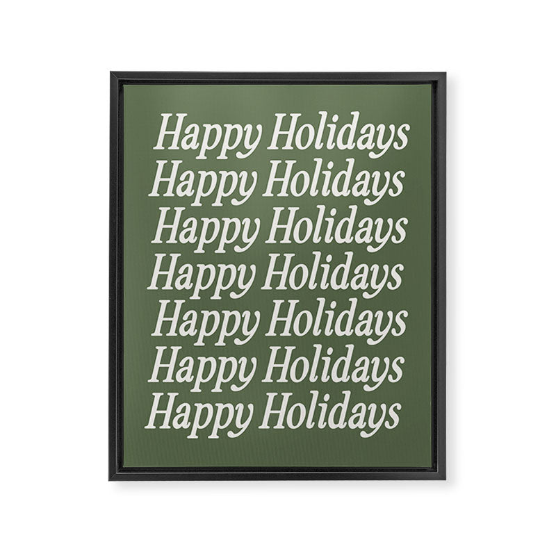 Happy Holidays Cream On Muted Green Framed Canvas Print Gallery Image 6