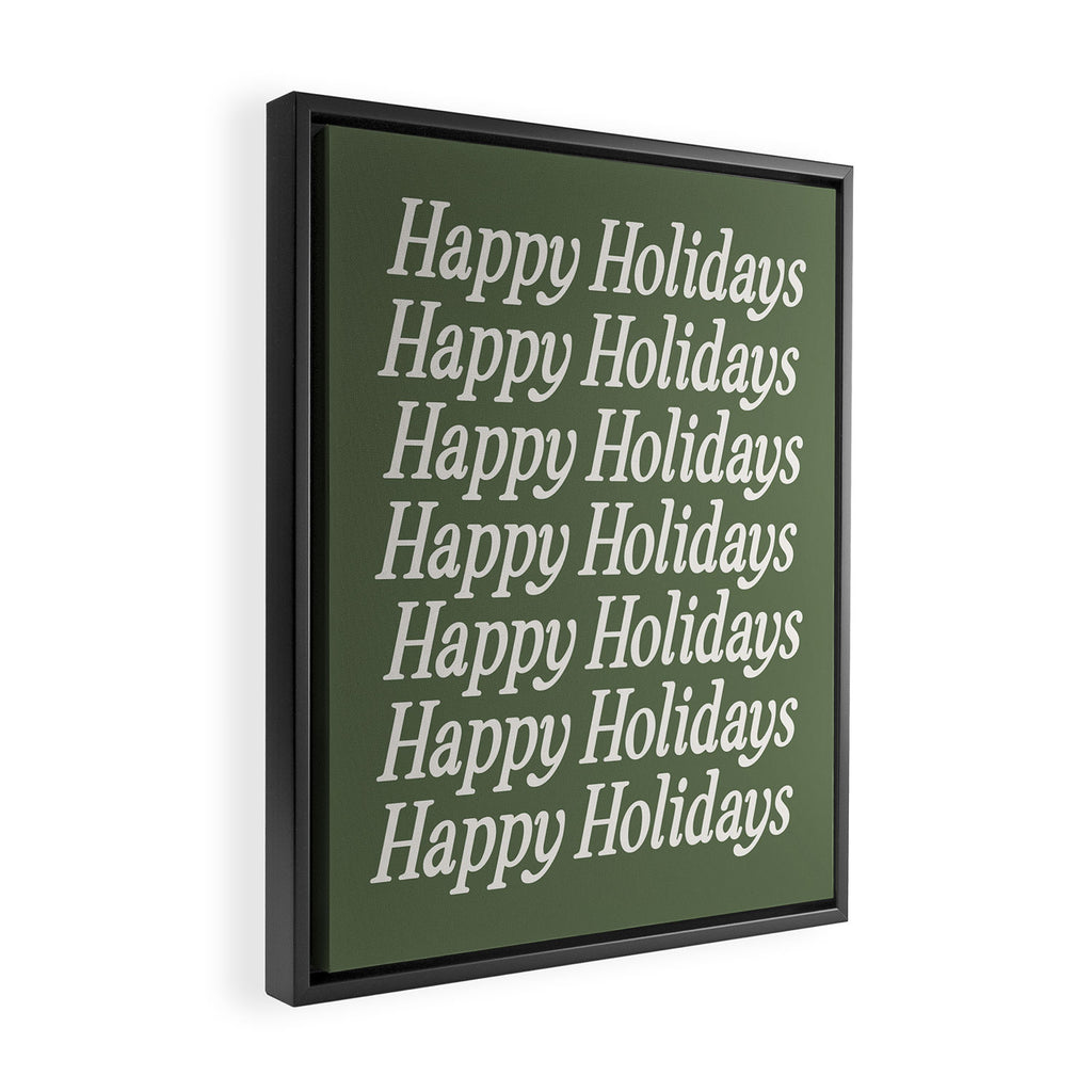 Happy Holidays Cream On Muted Green Framed Canvas Print Gallery Image 2