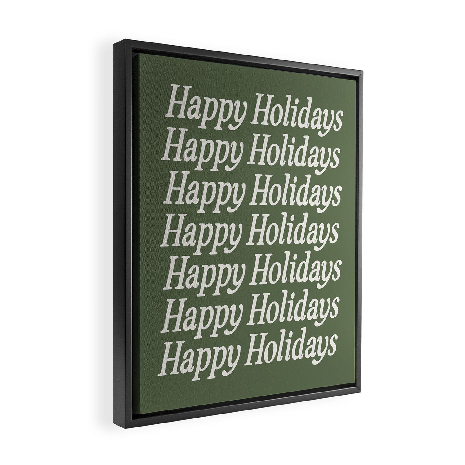 Happy Holidays Cream On Muted Green Framed Canvas Print Gallery Image 2