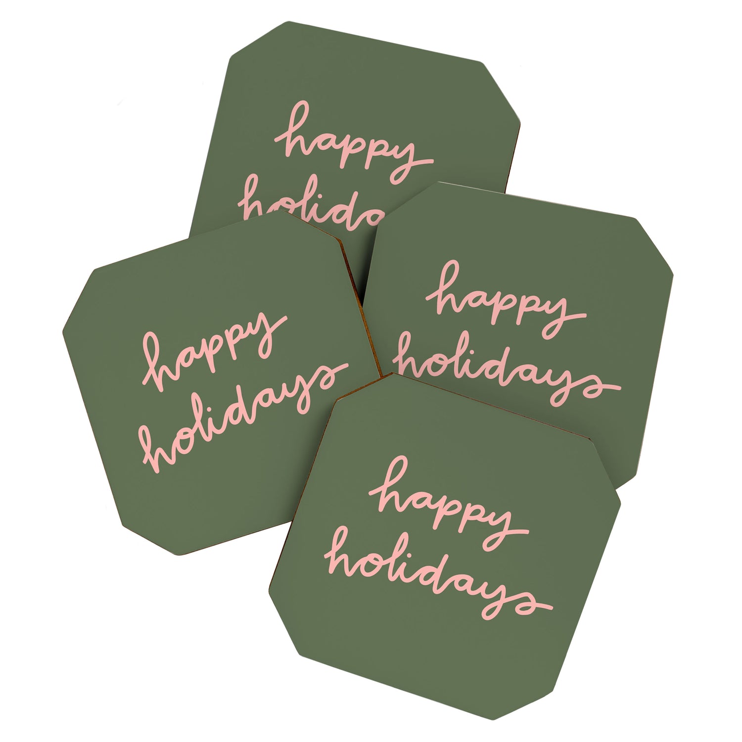 Happy Holidays Green & Pink Coaster Gallery Image 1