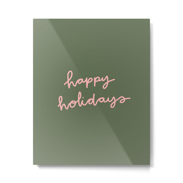 Happy Holidays Green & Pink Metal Print Gallery Image 1