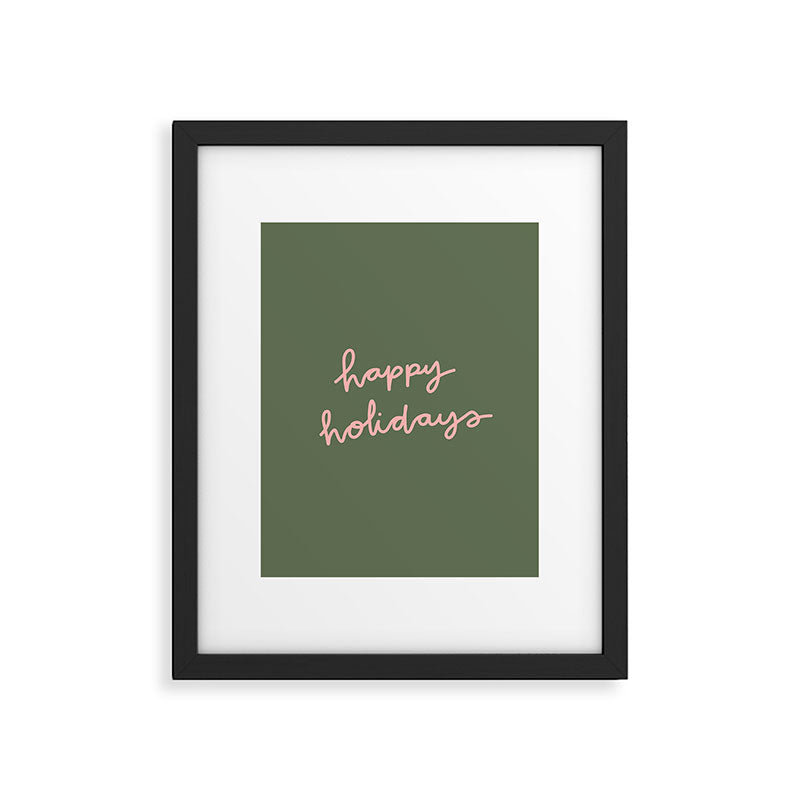 Happy Holidays Green & Pink Framed Art Print Gallery Image 6