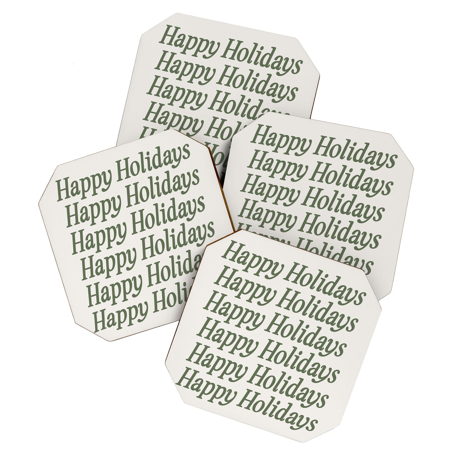 Happy Holidays Muted Green On Cream Coaster Gallery Image 1