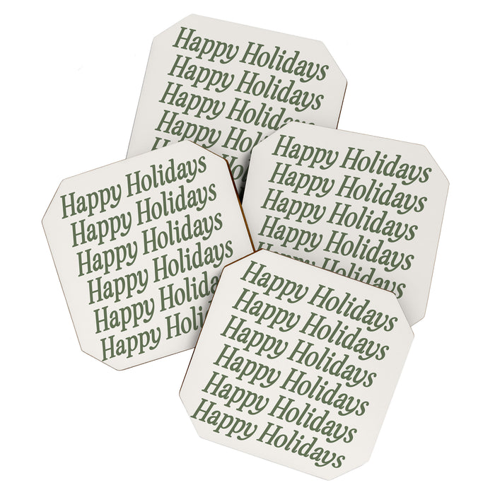 Happy Holidays Muted Green On Cream Coaster Gallery Image 1