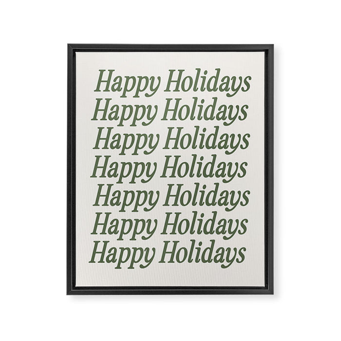 Happy Holidays Muted Green On Cream Framed Canvas Print Gallery Image 1