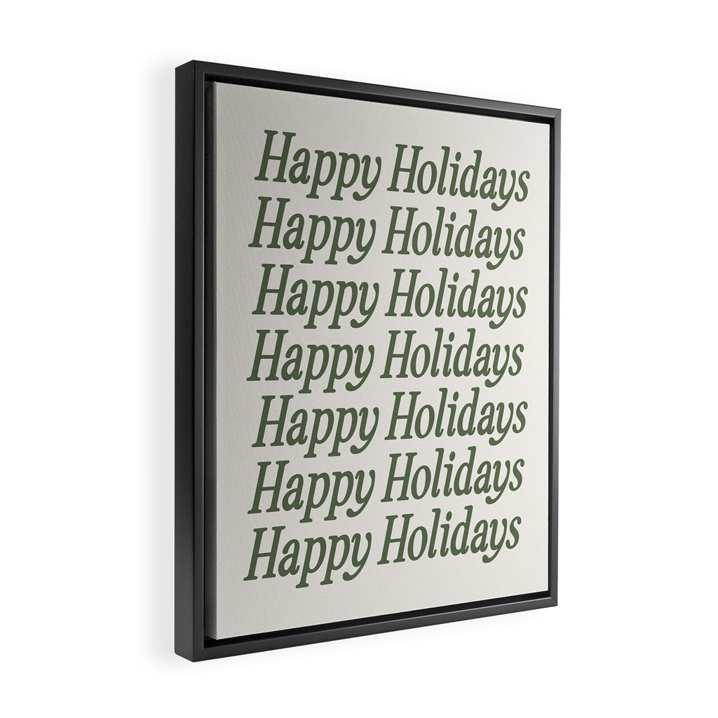 Happy Holidays Muted Green On Cream Framed Canvas Print Gallery Image 2