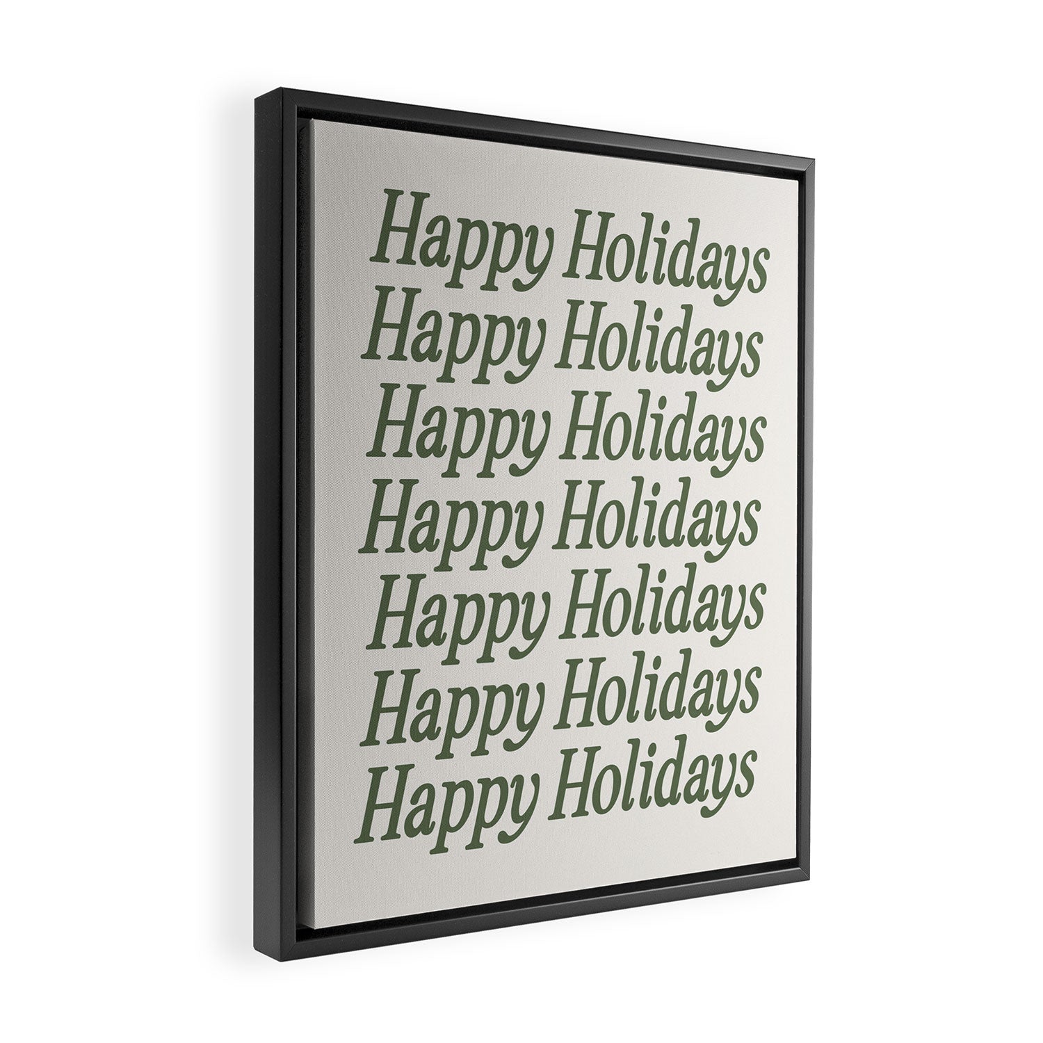 Happy Holidays Muted Green On Cream Framed Canvas Print Gallery Image 2