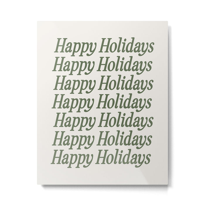 Happy Holidays Muted Green On Cream Metal Print Gallery Image 1