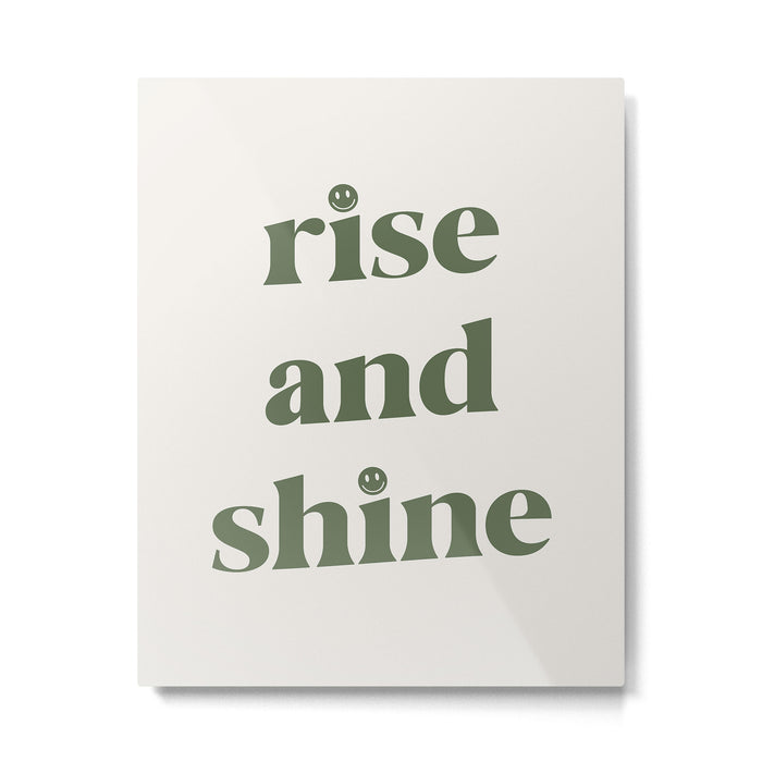 Rise And Shine Muted Green On Cream Metal Print Gallery Image 1