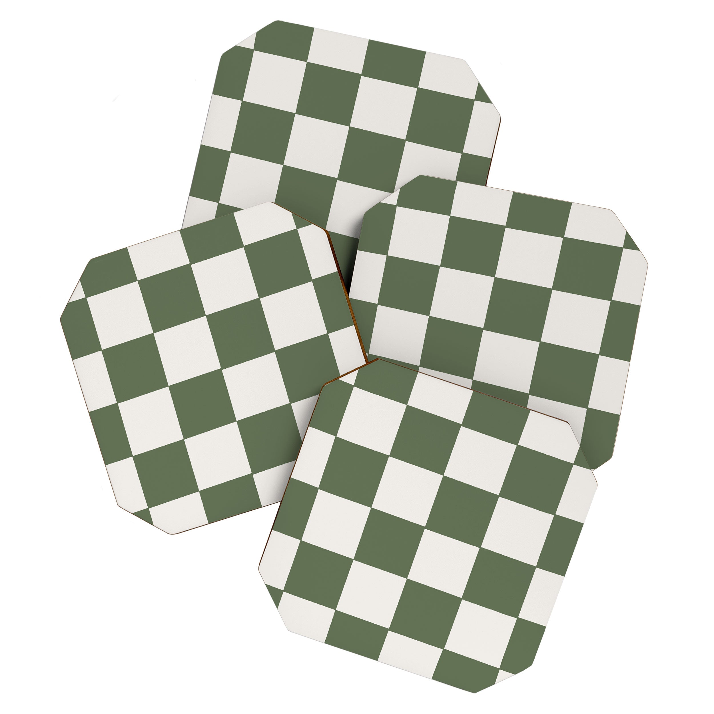 Soft Checkerboard Muted Green Coaster Gallery Image 1