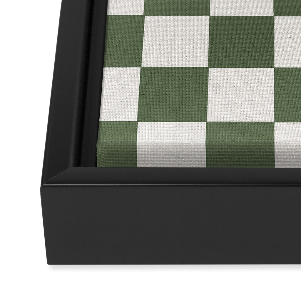 Soft Checkerboard Muted Green Framed Canvas Print Gallery Image 3