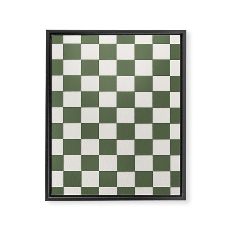 Soft Checkerboard Muted Green Framed Canvas Print Gallery Image 8