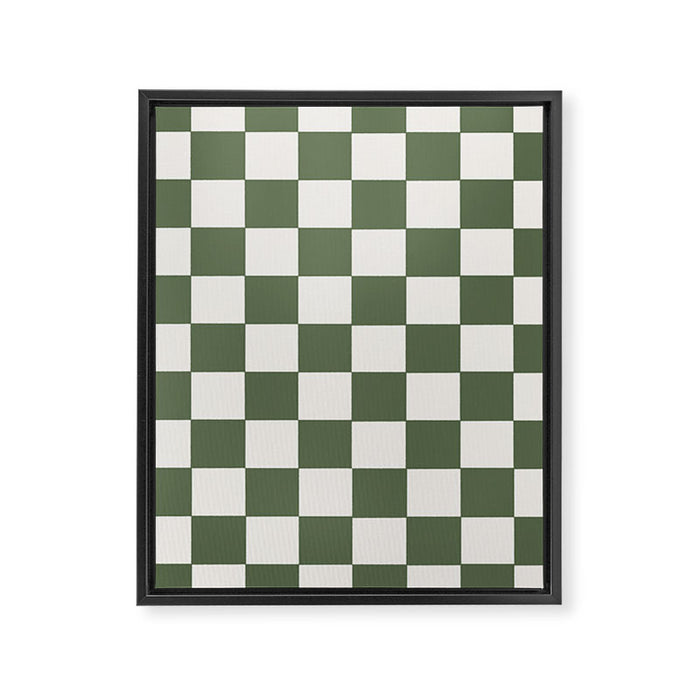 Soft Checkerboard Muted Green Framed Canvas Print Gallery Image 1