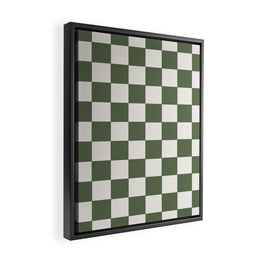 Soft Checkerboard Muted Green Framed Canvas Print Gallery Image 2