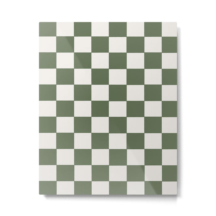 Soft Checkerboard Muted Green Metal Print Gallery Image 1
