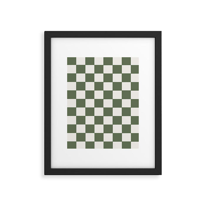 Soft Checkerboard Muted Green Framed Art Print Gallery Image 1