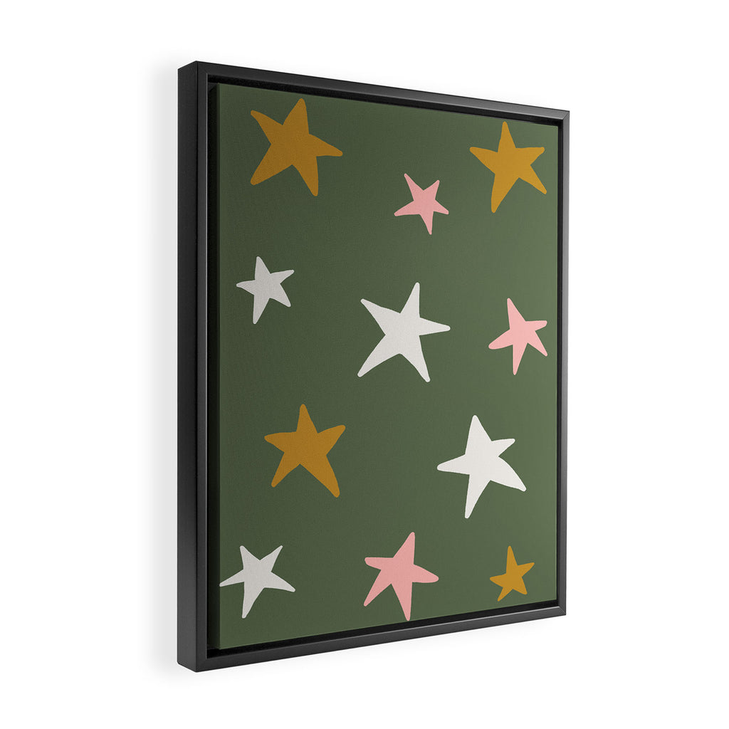 Stars Gold Cream Pink On Muted Green Framed Canvas Print Gallery Image 2