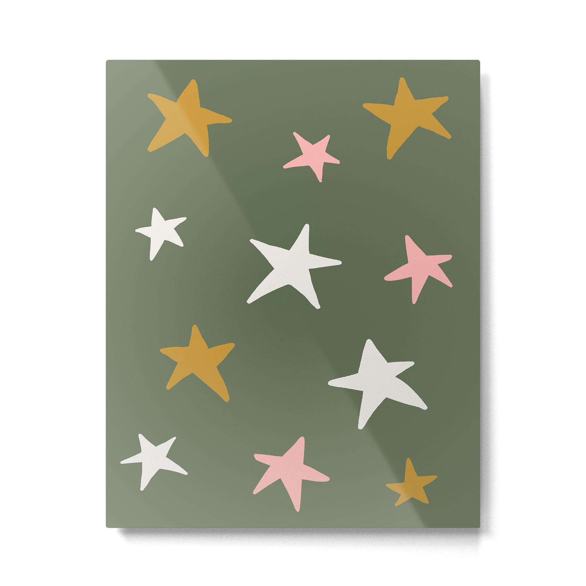 Stars Gold Cream Pink On Muted Green Metal Print Gallery Image 6
