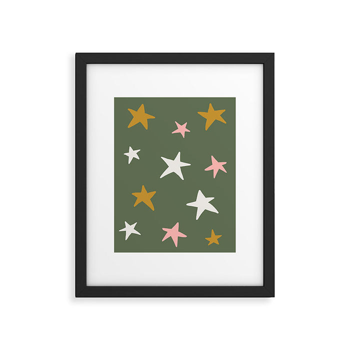 Stars Gold Cream Pink On Muted Green Framed Art Print Gallery Image 1