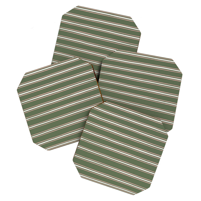 Triple Stripe Pattern Muted Green, Cream, Pink Coaster Gallery Image 1