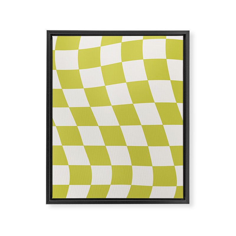 Warped Check Pattern Lime Framed Canvas Print Gallery Image 8