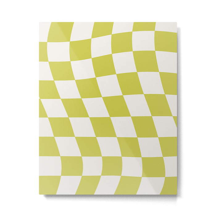 Warped Check Pattern Lime Metal Print Gallery Image 1