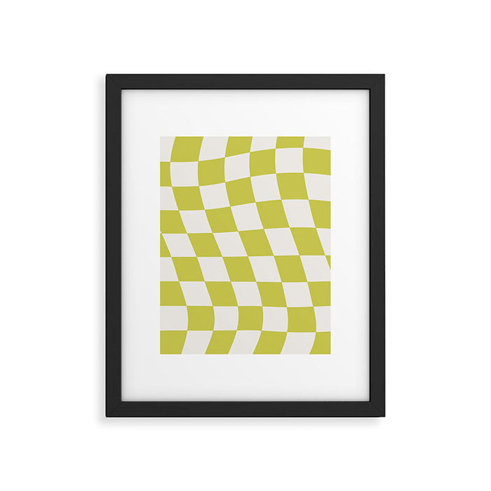 Warped Check Pattern Lime Framed Art Print Gallery Image 1