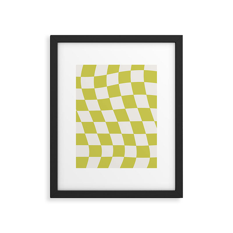 Warped Check Pattern Lime Framed Art Print Gallery Image 6