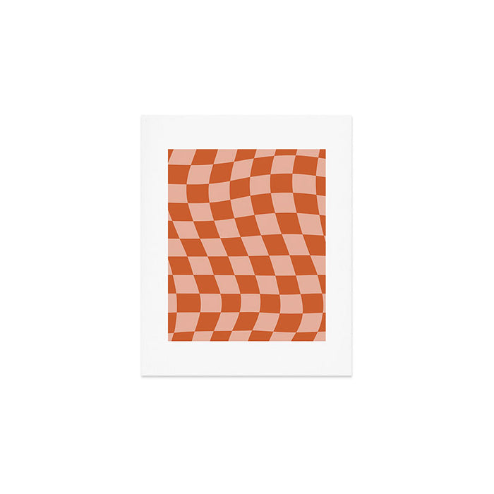 Warped Check Pattern Pumpkin Peach Art Print Gallery Image 1