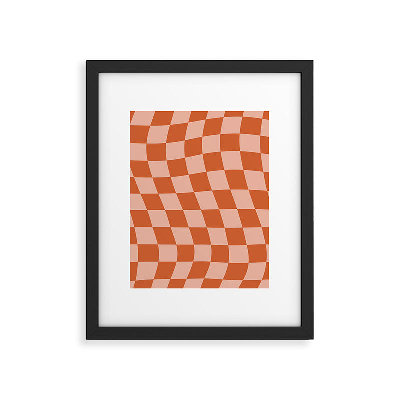 Warped Check Pattern Pumpkin Peach Framed Art Print Gallery Image 6