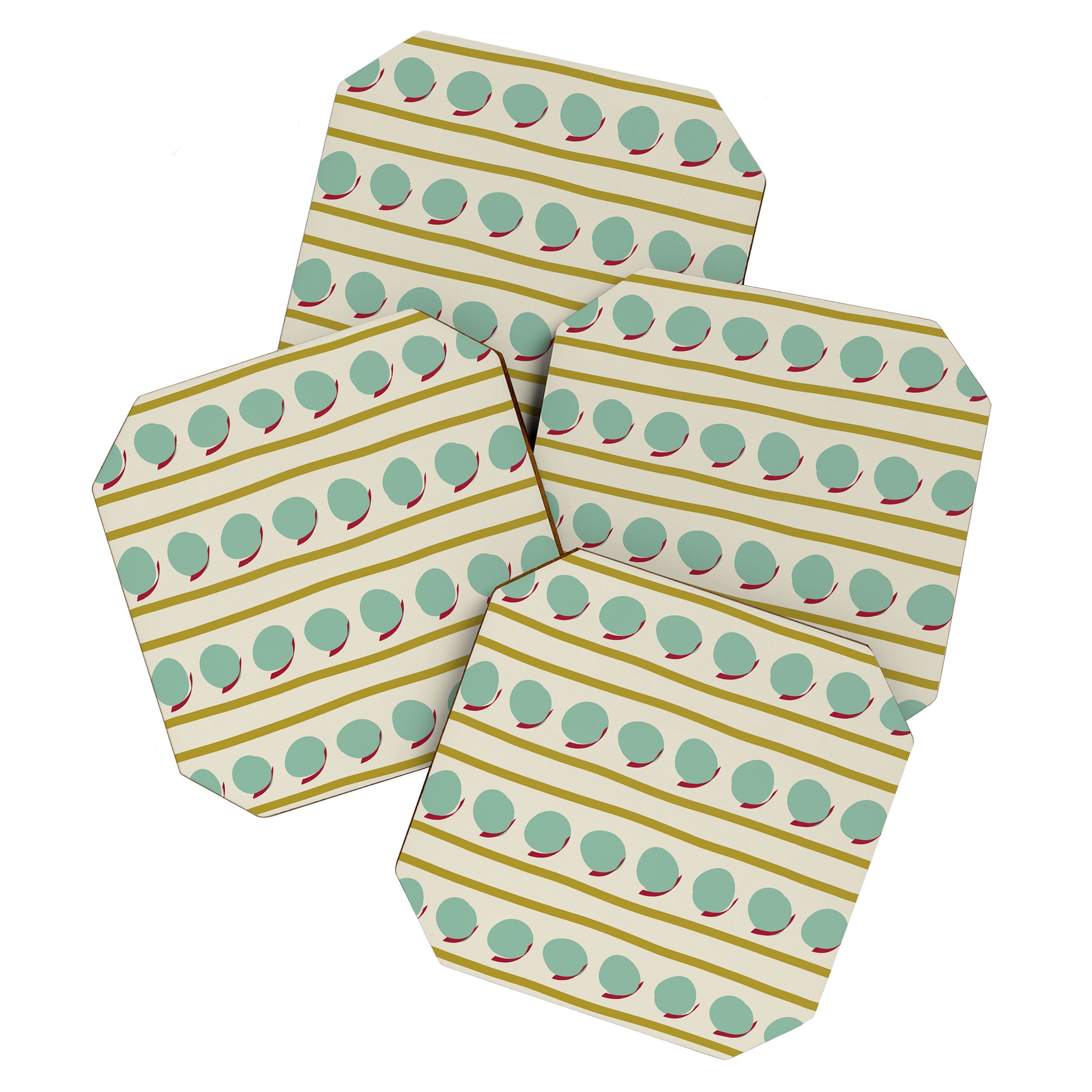 Chartreuse and Mint Green Modern Circles and Lines Coaster Gallery Image 1
