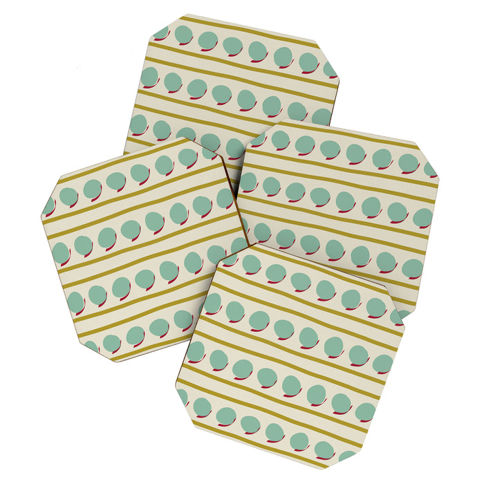 Chartreuse and Mint Green Modern Circles and Lines Coaster Gallery Image 1