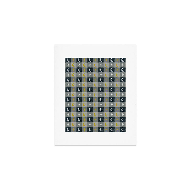 Moon and Stars Gingham Art Print Gallery Image 1
